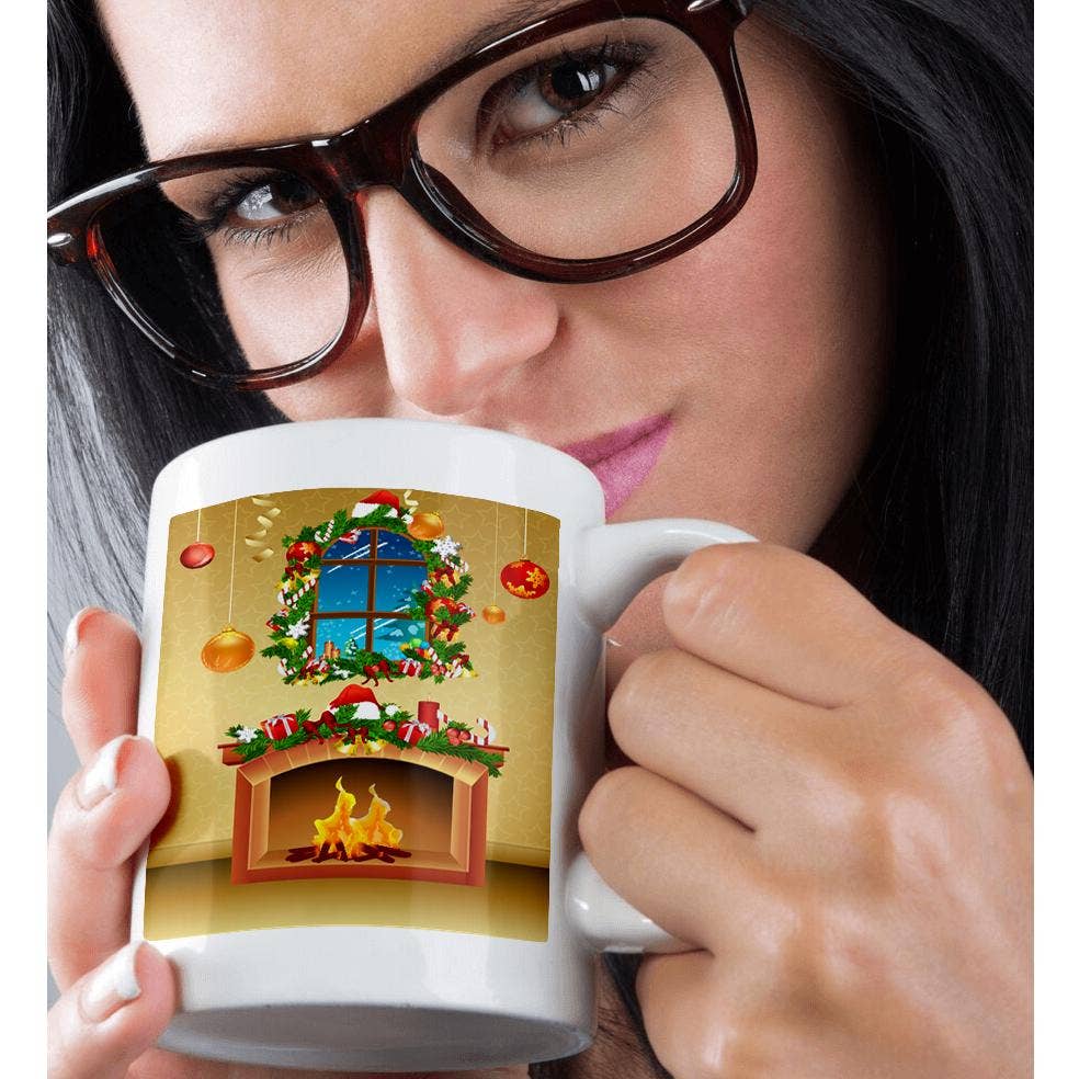 3dRose - Wholesale Coffee Mug - 3dRose, Christmas Scene In A Living Room With A Fireplace and Wreath Decorated Window, Mug9