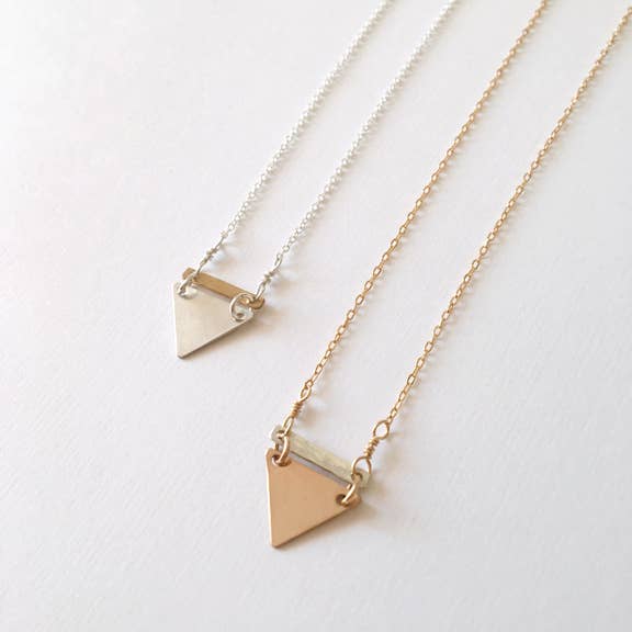 Mixed Metal Little Triangle Necklace | Silver or Gold Filled for wholesale by Blossom and Shine