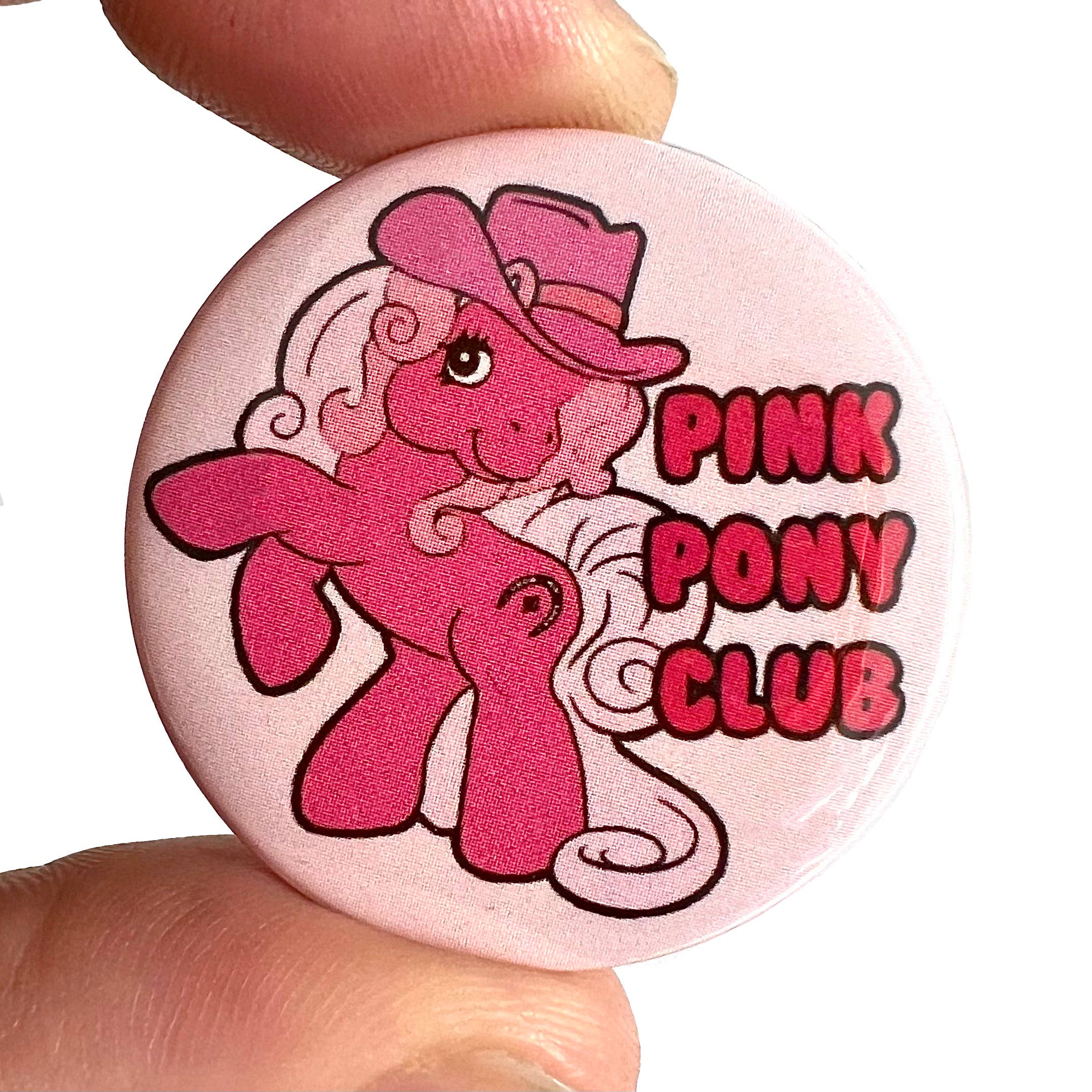 Bite Your Granny – Großhandel Anstecker/Button – Anstecknadel mit Knöpfen im Cowboy-Cowgirl-Design, Pink Pony Club