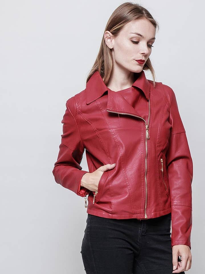 BERTHA red faux leather jacket for wholesale by MACMAX