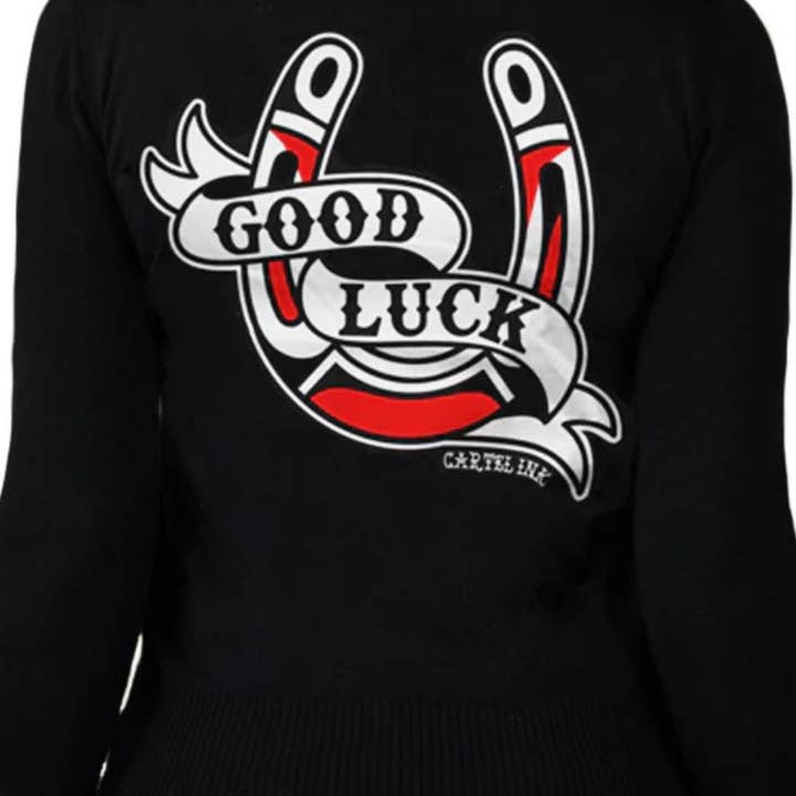 BONNE CHANCE - Gilet Noir Imprimé Graphique Tatouage pour la vente par Pinky Star