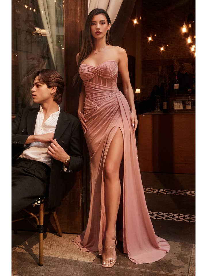 Ladivine by Cinderella Divine - Wholesale Gown - Women's - STRAPLESS DRAPED FITTED GOWN
6