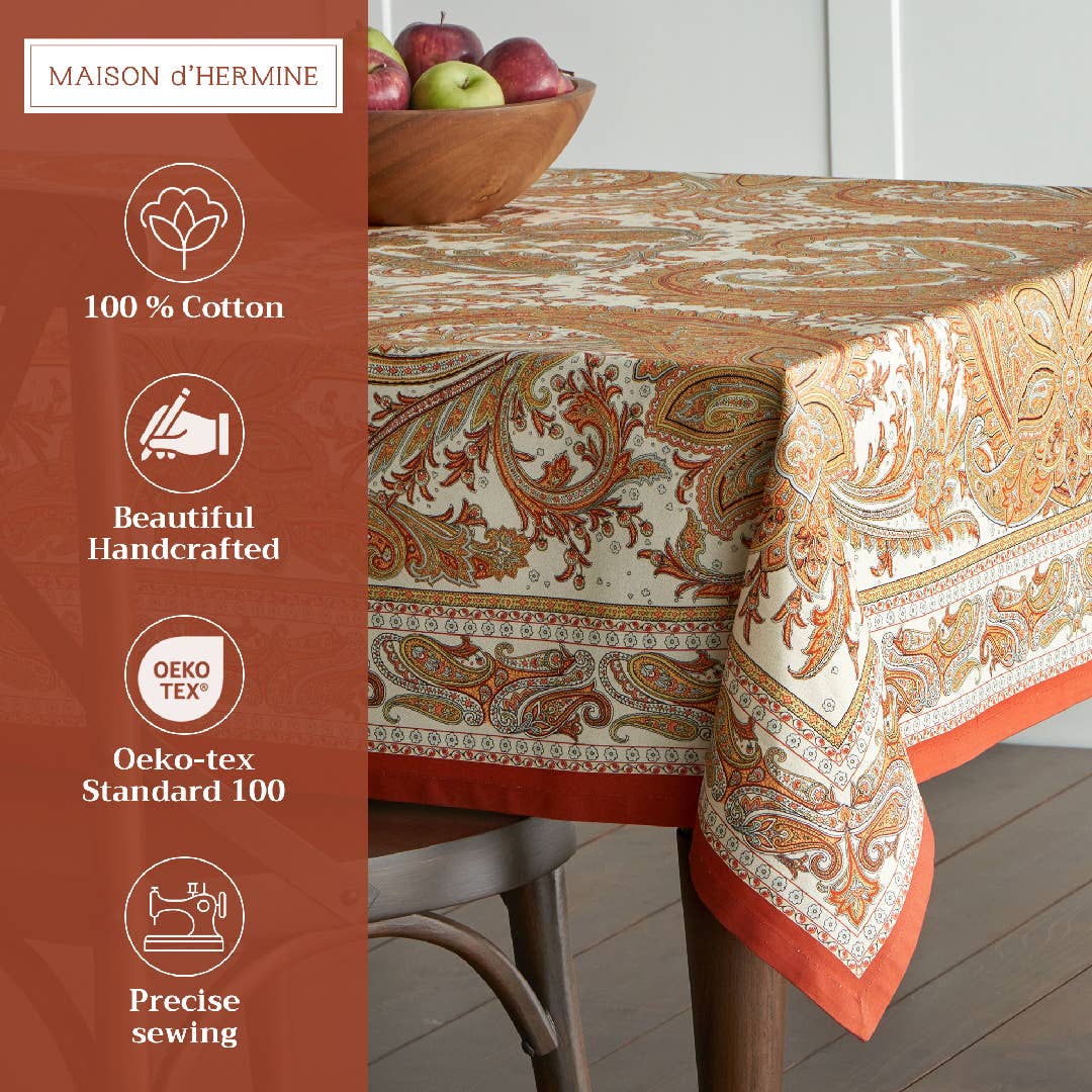 Maison d'Hermine - Design in Every Thread - Wholesale Tablecloth - Tablecloths 100% Cotton - 3 Shapes - Kashmir Paisley Fall1