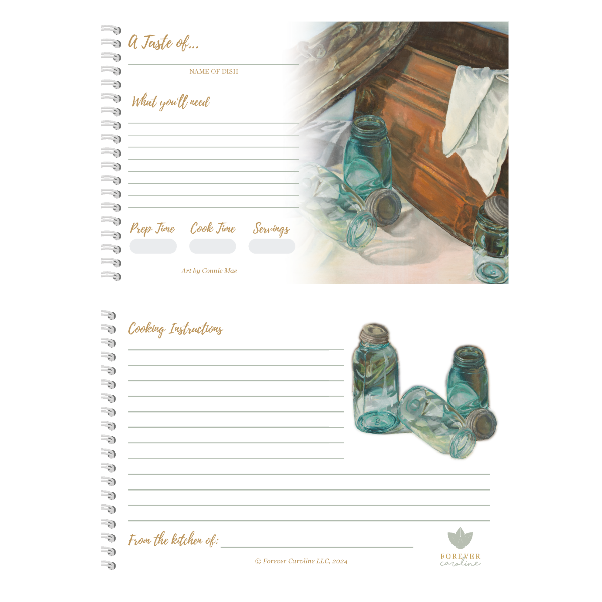 Forever Caroline LLC - Wholesale Recipe Card - Recipe Cards Gift Set w/ Rustic Canning Artwork | 8 Cards1