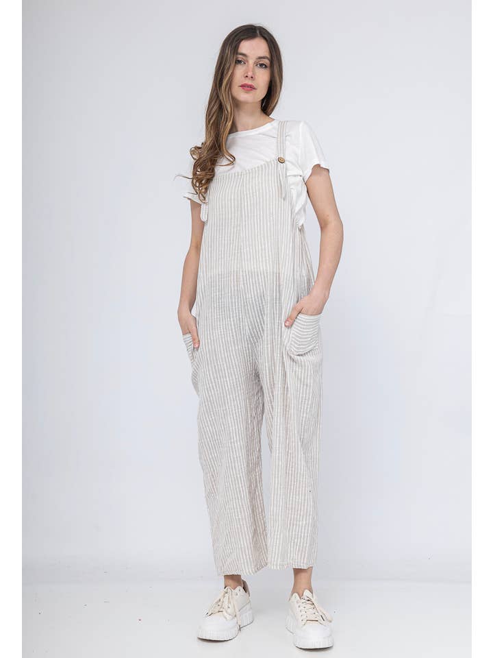 Happy look - Wholesale Overalls - Women's - Striped cotton overalls – Casual and practical style1