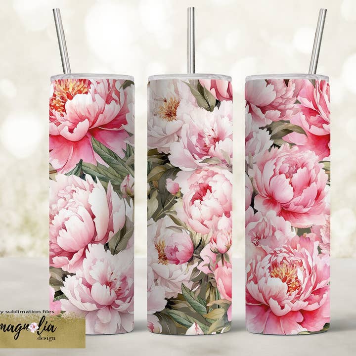 Peonies floral Tumbler, 20oz Skinny Tumbler, Flower Cup for wholesale by Dm Crafting