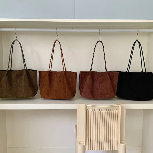 P24123 Suede-Like Microfiber Leather Tote w/Cosmetic Pouch for wholesale by Pretty Persuasions
