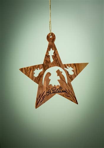 Earthwood - Wholesale Ornament - Star with Nativity and Angels - 3"1