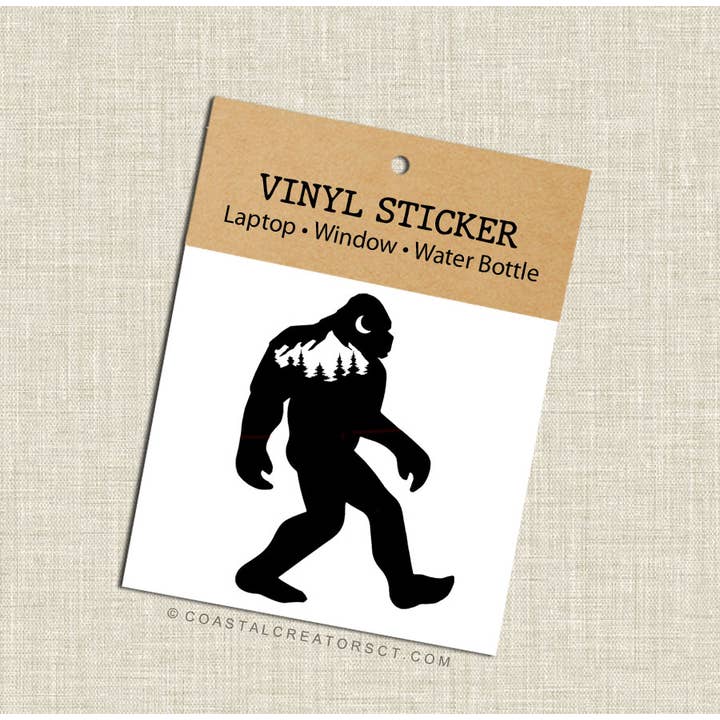 Bigfoot Sasquatch Black Vinyl Transfer Sticker (Packaged) for wholesale by Coastal Creators of Connecticut