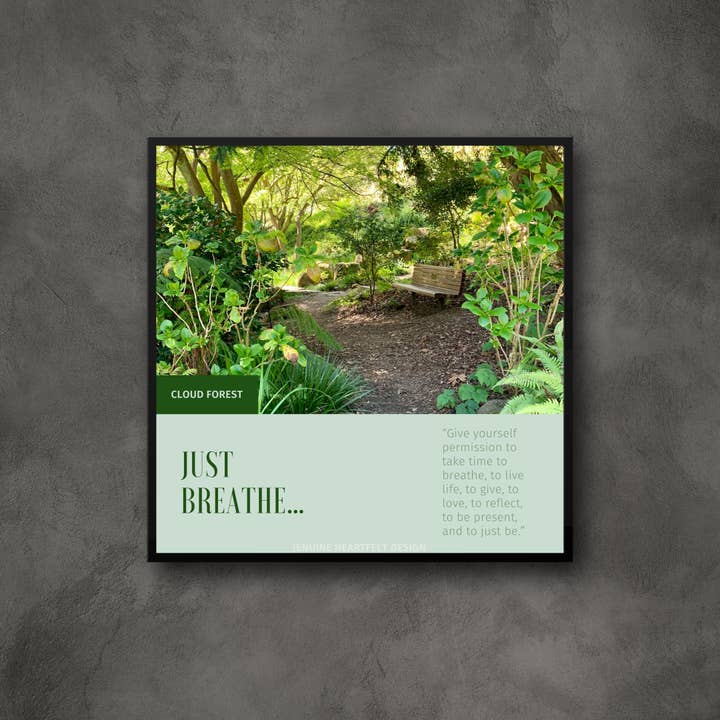 Impression de forêt nuageuse 5x5 dans un cadre noir de base pour la vente par Jenuine Heartfelt Design