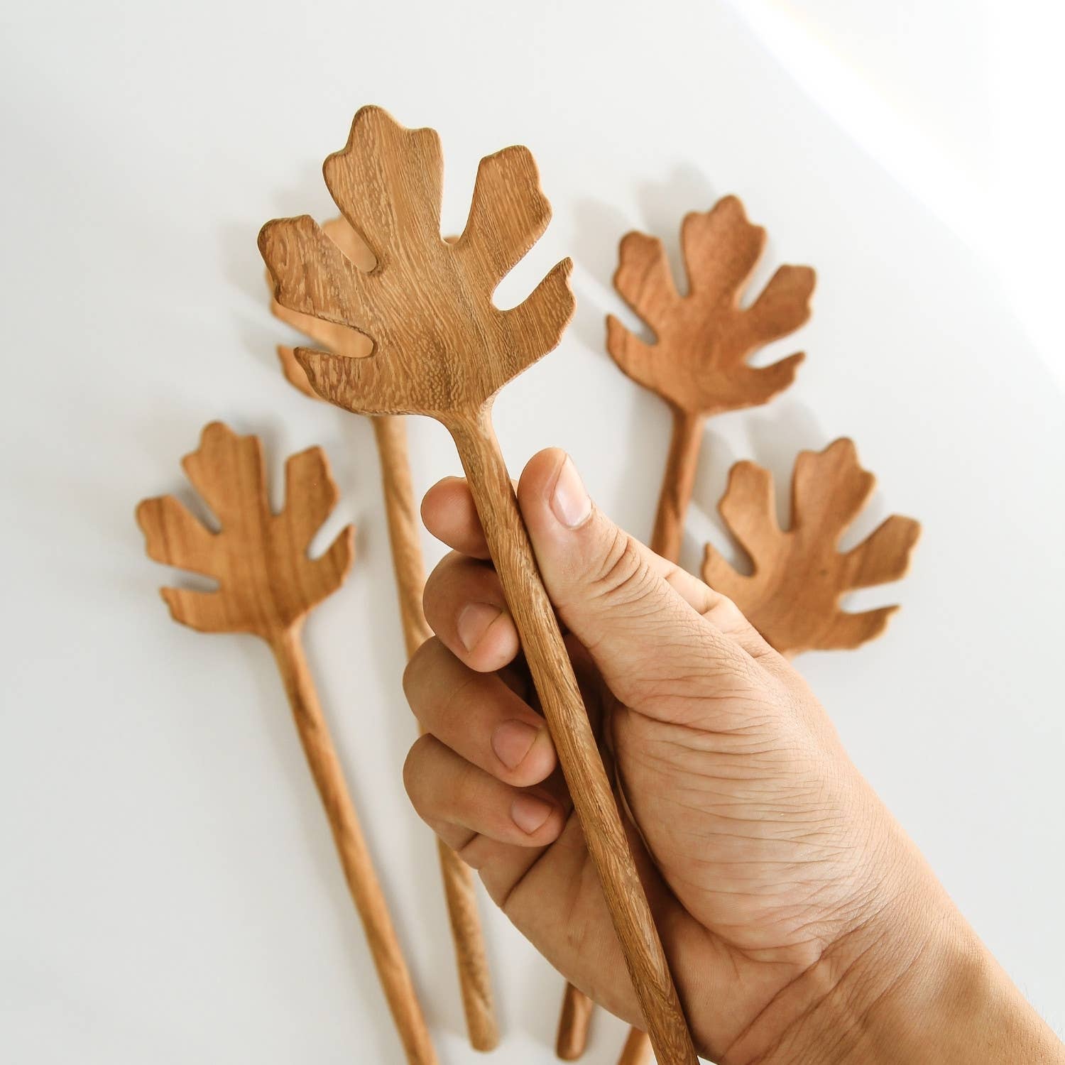 194 Craft House - Wholesale Serving Utensil - Hand Carved Leaf Shaped Wooden Spoon 10" - Serving Spoon2