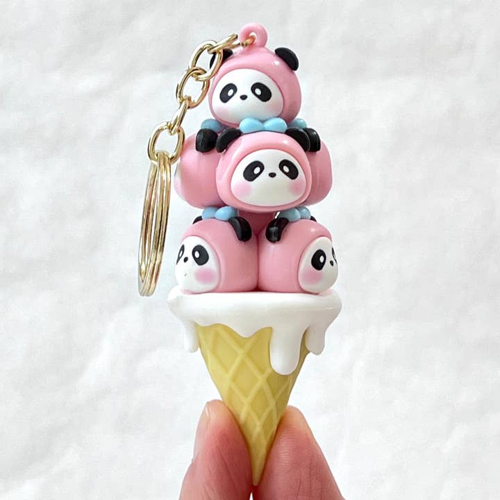 12172 PINK PANDA FAMILY KEY CHARM-12 for wholesale by BCmini