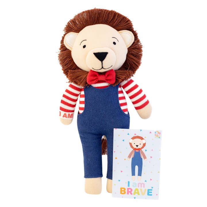 ALEX der Löwe Baumwoll-Strickpuppe (mit Affirmationskarten) für den Großhandel von Bishy Bishy Bash