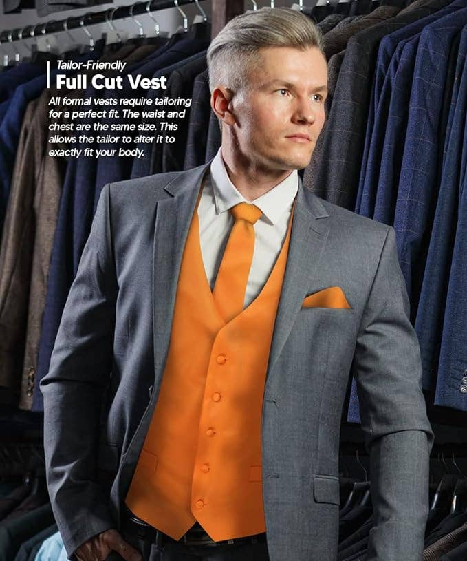 Dubal Brothers - Wholesale Suit Vest - Men's - Vittorio Farina Solid Satin Vest Set (White Back) Var. 02 (Mustard-Yellow)9