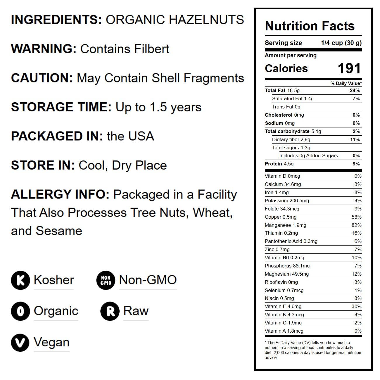 Food To Live - Venta al por mayor Frutos secos - Avellanas orgánicas: sin OGM, enteras, sin sal, kosher, a granel2