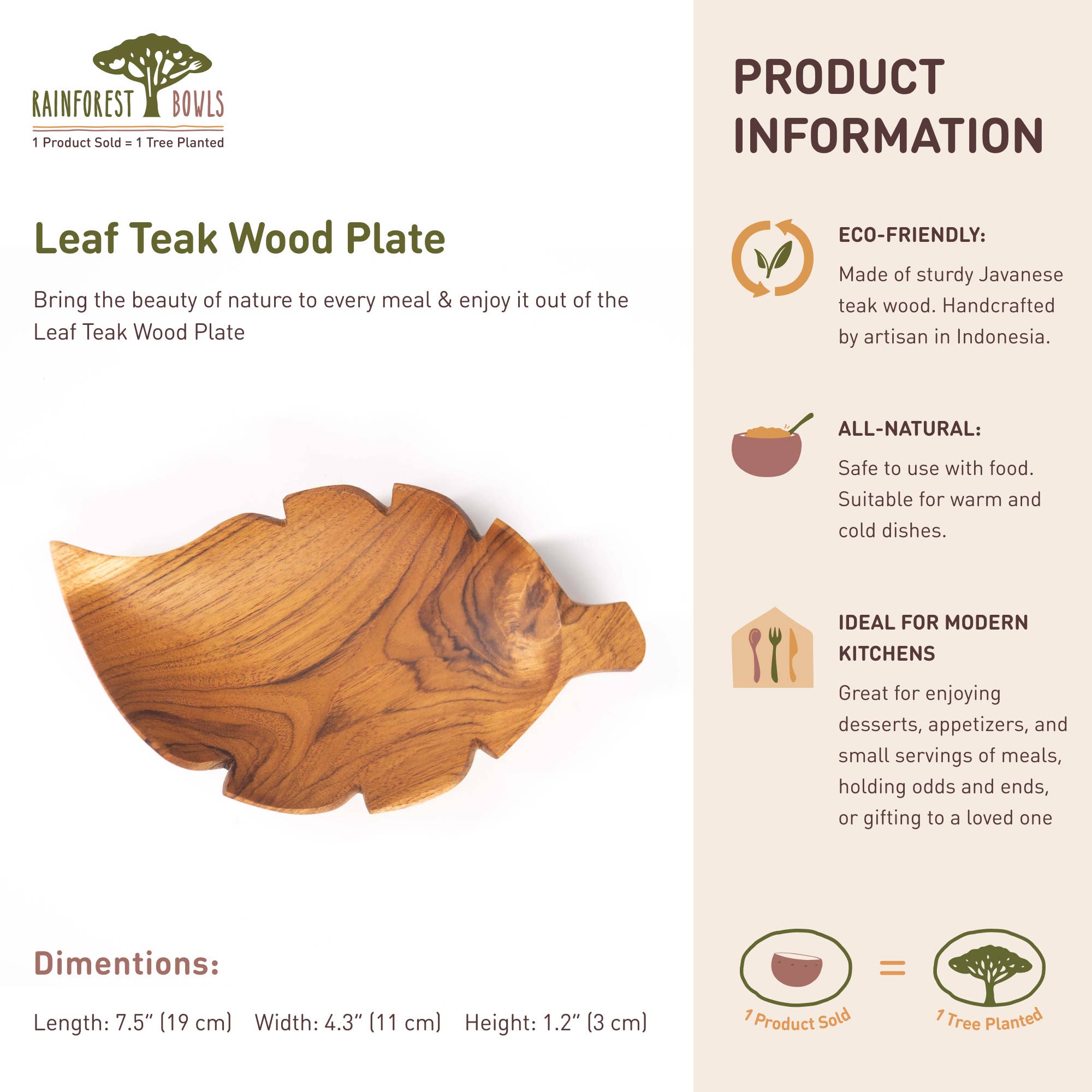 Rainforest Bowls - Wholesale Bowl - Leaf Teak Wood Plate6