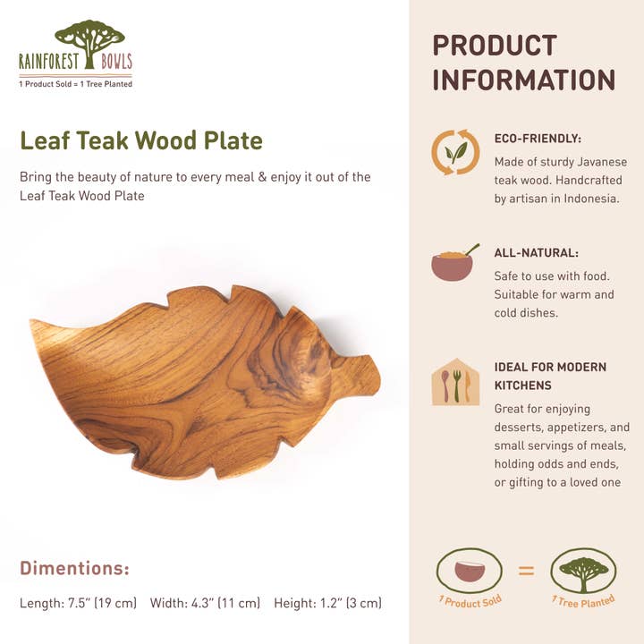 Rainforest Bowls - Wholesale Bowl - Leaf Teak Wood Plate6