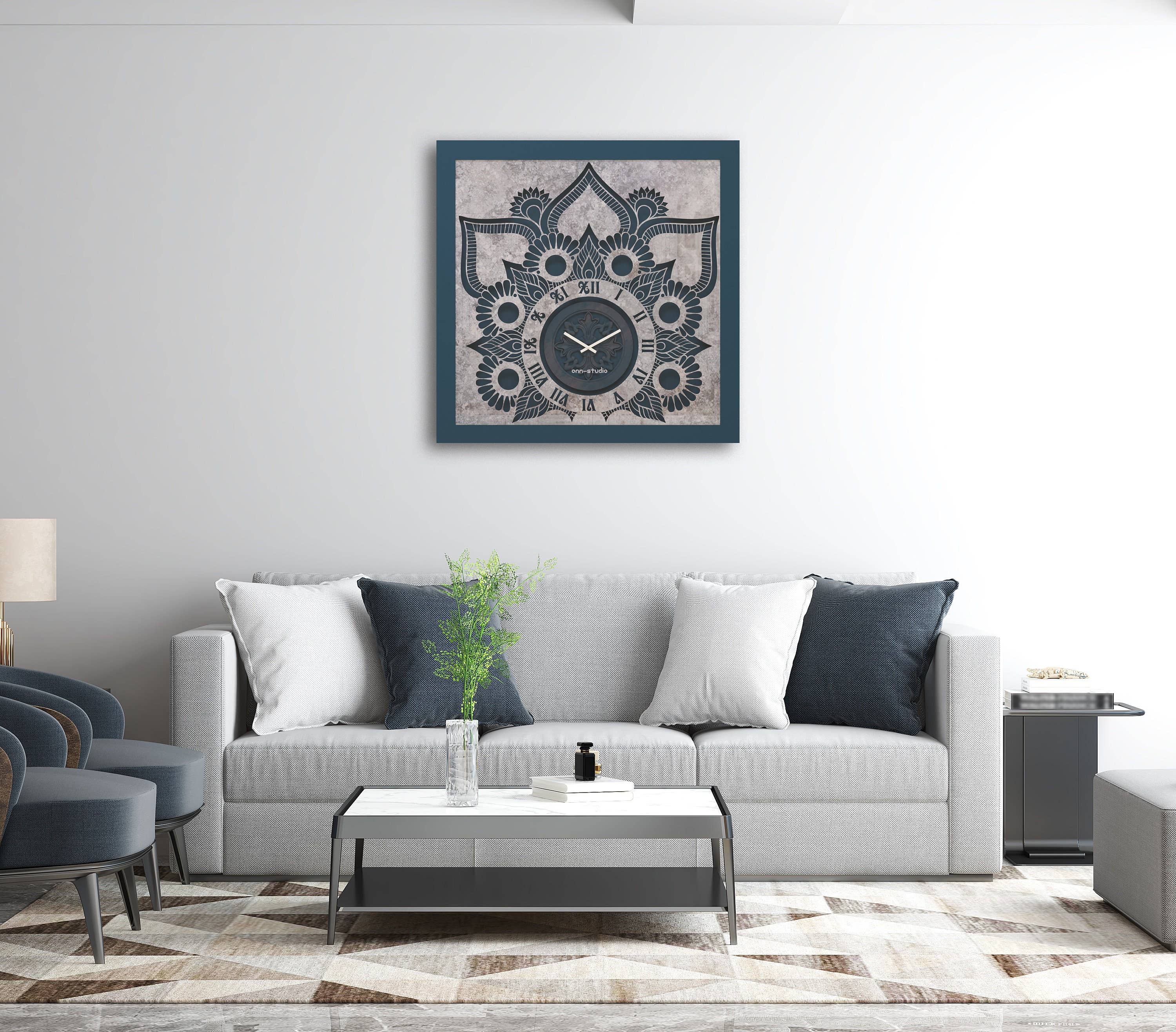 Onn Studio By Merit Home - Vente Horloges murales - Onn Studio Teal Square Patine miroir surdimensionné fait main3