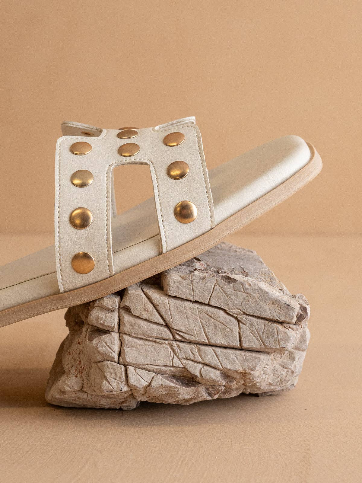 The Evelynne | White Studded H Band Slides for wholesale on Faire4