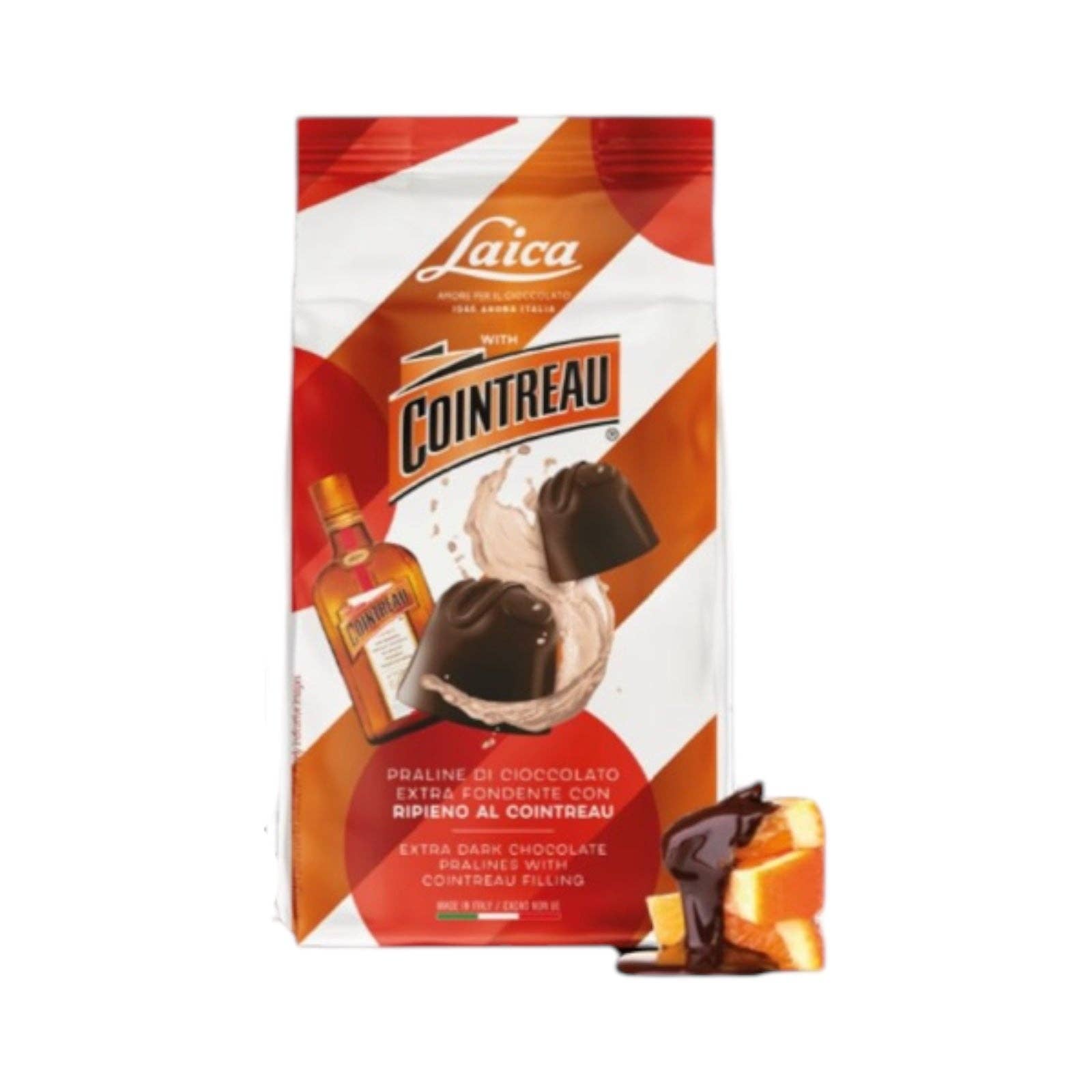 Made in eatalia - Vendita all'ingrosso Dolci ricoperti di cioccolato - Praline al Cointreau e cioccolato fondente Laica 90g0