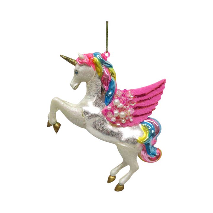 December Diamonds - Wholesale Ornament - Rainbow Unicorn w/Pink Wings Orn1