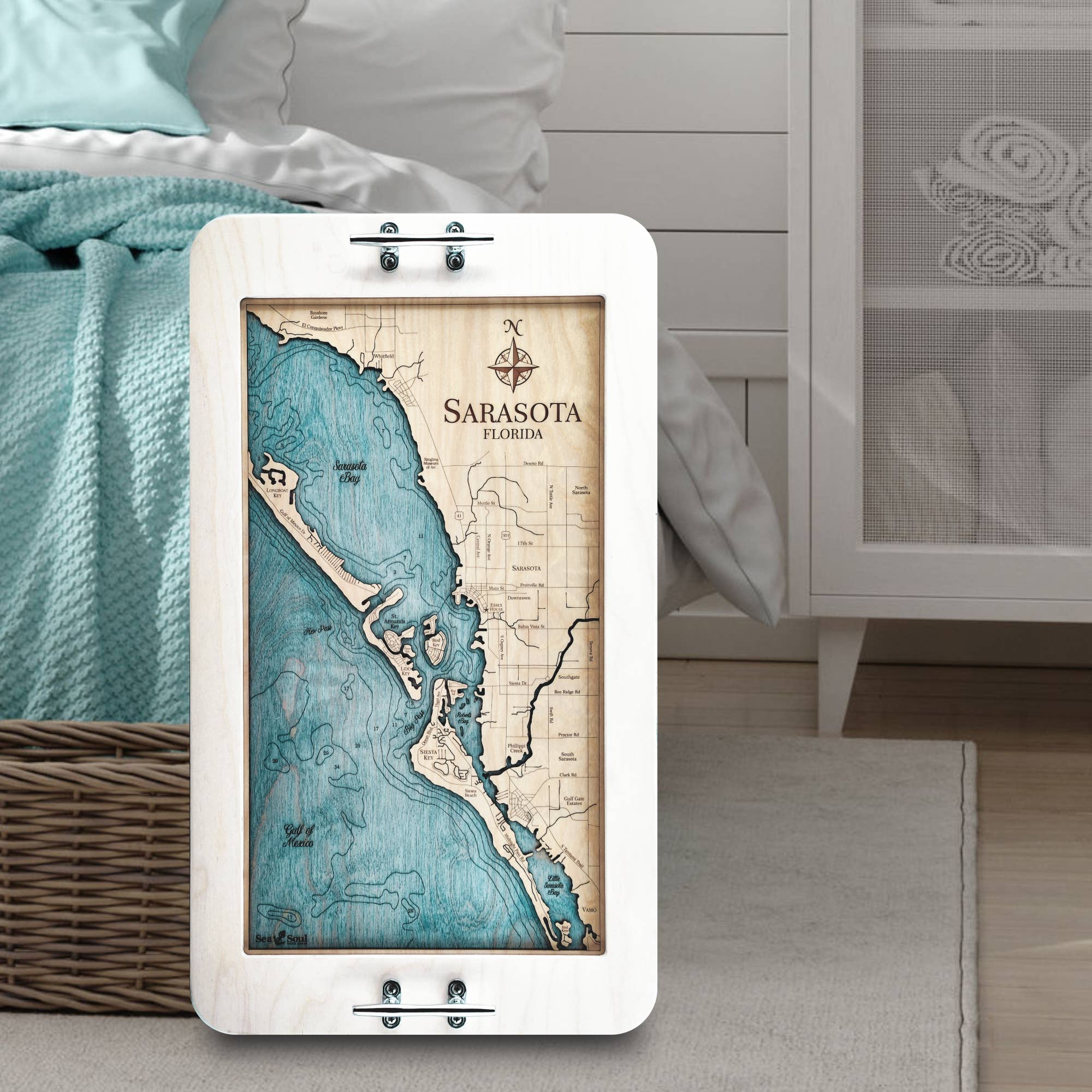 Sea & Soul Nautical Chart Art – Großhandel Serviertabletts – Küsten-Florida Nautische 3D-Holzkarte Serviertablett & Wandkunst26