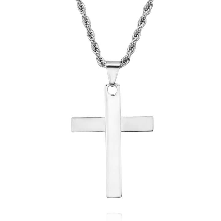 Modern Brushed and Polished Cross Stainless Steel Necklace for wholesale by Joyful Sentiments