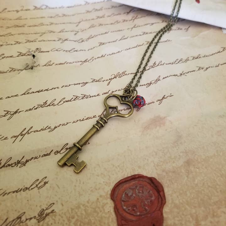 Antique Key and Rose Necklace for wholesale by The Atlas Rose And Key