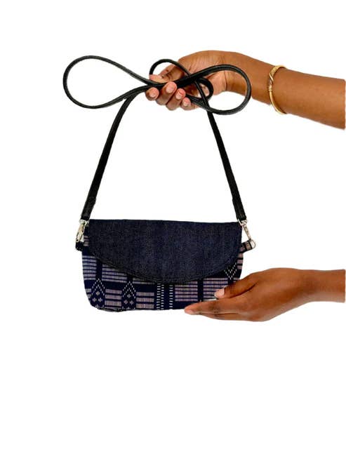 Handmade Indigo Crossbody Bag – Denim & African Textile Fus for wholesale by Meekono