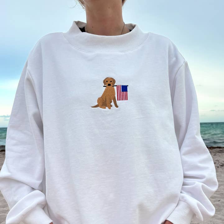 White American Flag Dog Mockneck Sweatshirt 100% Cotton for wholesale on Faire