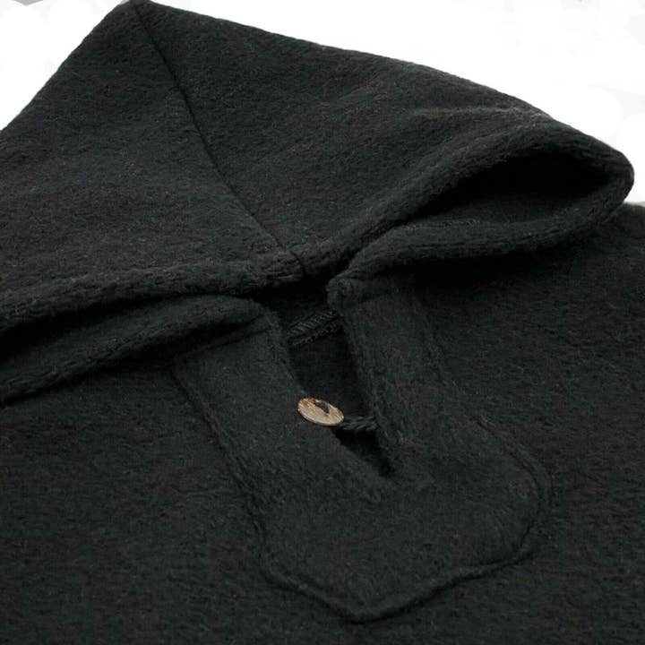 ECUALAMA - Wholesale Poncho - Unisex - Extra Large Surfers Poncho with hood and pocket llama wool - BLACK8