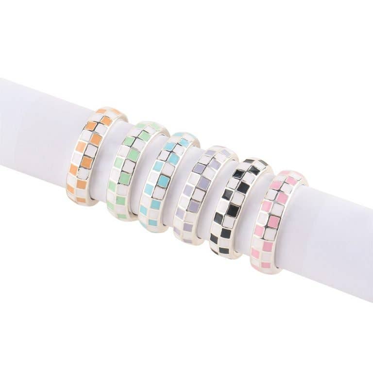 World End Imports Jewelry & Gifts - Wholesale Band/Stacked Ring - RG Enamel Checkerboard-24