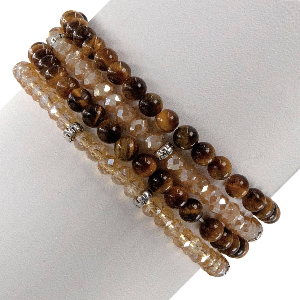 My Fun Colors - Wholesale Beaded Bracelet - Gemstone + Crystal Bead Stretch Bracelets, Set4 | 24 Styles!22