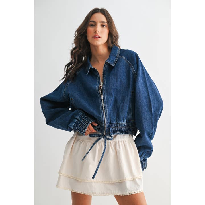 STYLISH DENIM JACKET WITH ELASTIC WAISTBAND for wholesale by Camellia