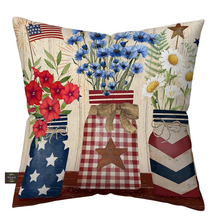 Welcome American Mason Jars Indoor/Outdoor Pillow for wholesale by Briarwood Lane