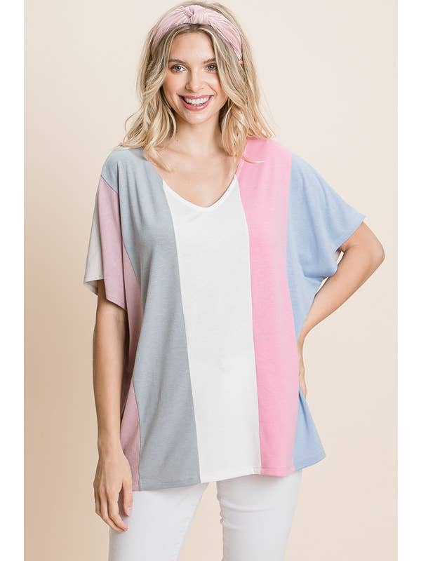 Emerald Collection - Wholesale Tunic - Women's - ETK-8468-PL Plus Size Striped Color Block Tunic Top