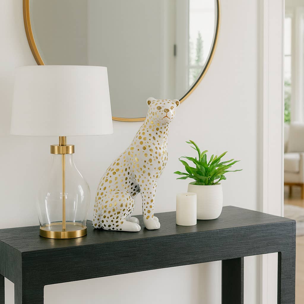 Sagebrook Home - Wholesale Decorative Figurine - Ceramic Sitting Leopard Decorative Figurine - White, 11 in.2