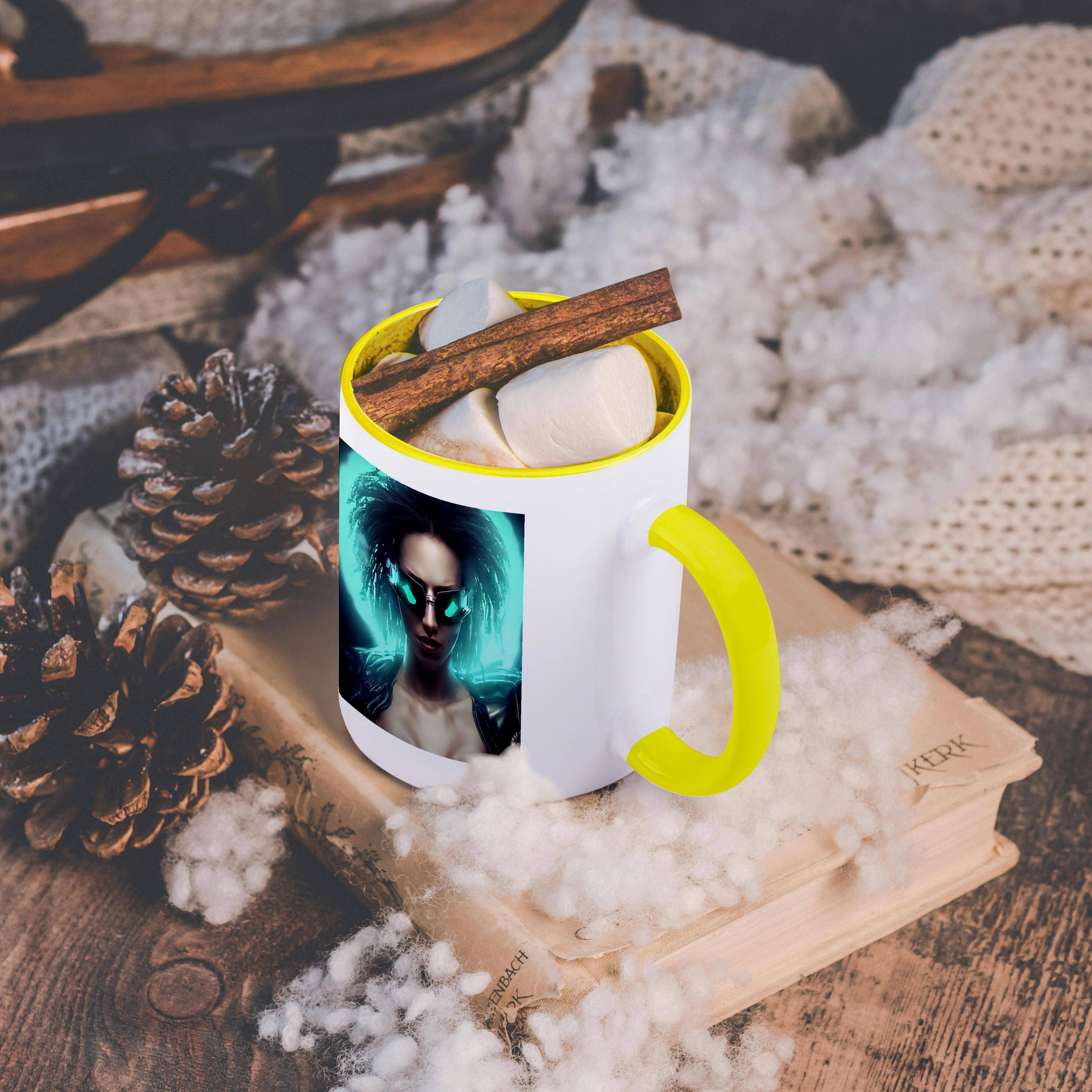 3dRose - Wholesale Coffee Mug - 3dRose, Fantasy cyborg brunette woman in special glasses. Green light behind, Mug5