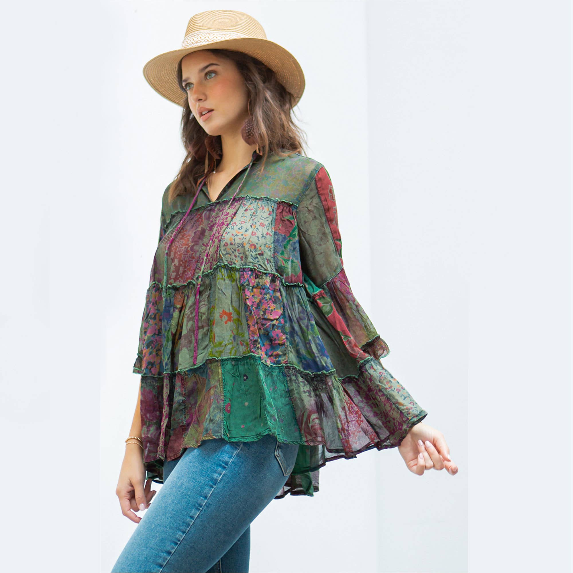 Young Threads - Venta al por mayor Blusa - Mujer - Top Jhabla con Cuello de Banda Teñido Chic (Nuevo Color)6