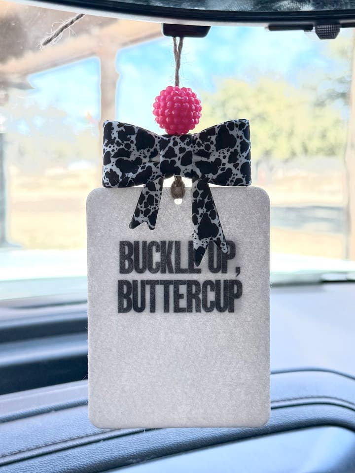 Buckle Up Buttercup Bow Car Freshener for wholesale by The Prickly Five