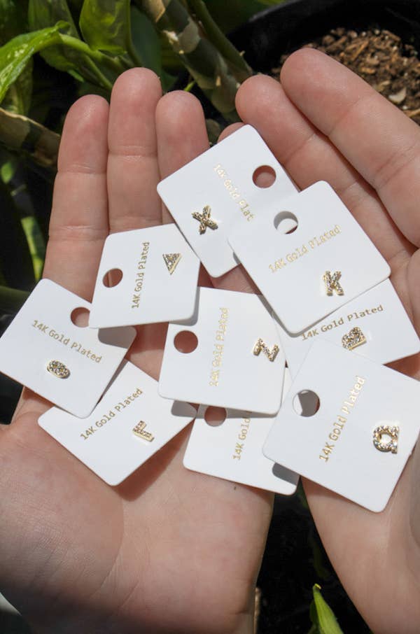 Gold 14k Pave Greek Letter Studs PREPACK for wholesale on Faire13
