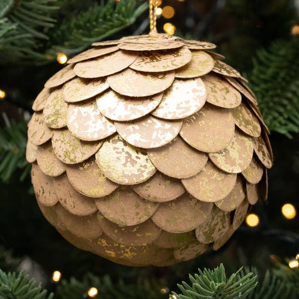 4" Gold Fleck Lamella Bauble for wholesale by Bollywood Christmas