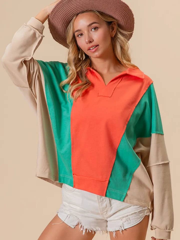 BiBi Colorblock Exposed Seam French Terry Sweatshirt for engroshandel hos Garden Naked