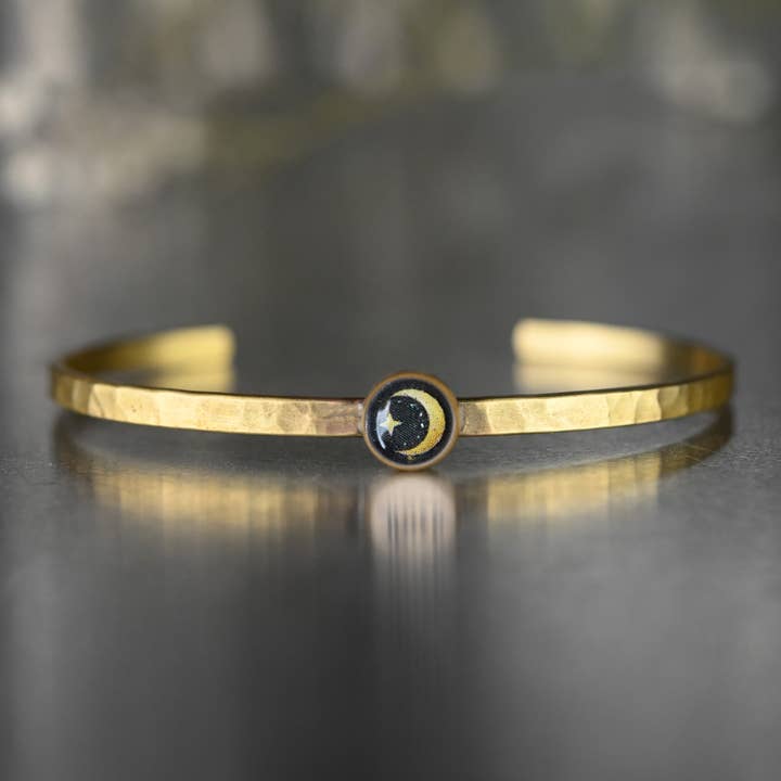 Thin Brass Cuff w/ Picture Image (Moon & Stars) for wholesale by KBD Studio