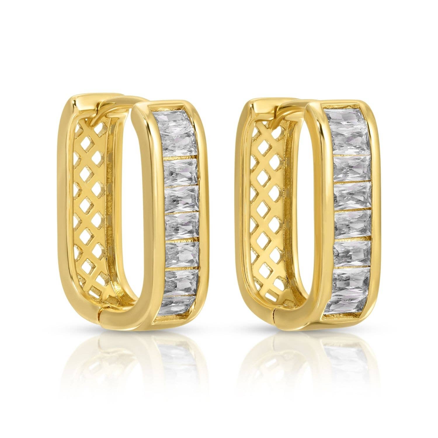 Splendid Iris - Wholesale Huggie Earrings - Large Baguette Oblong CZ Huggies