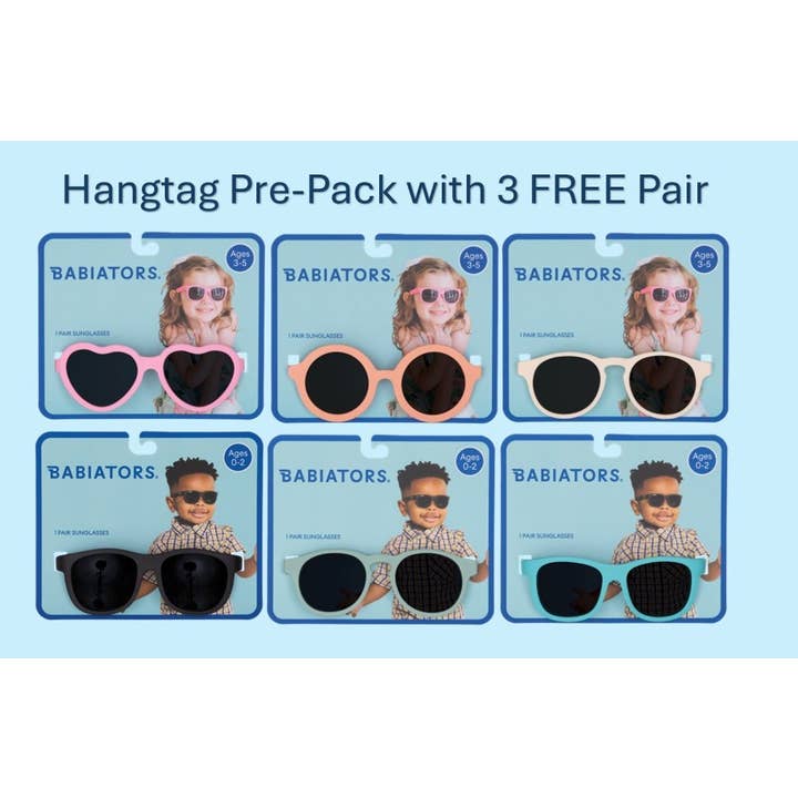 Babiators - Wholesale Sunglasses - Kids - Hangtag Pre-Pack Assortment with 3 FREE PAIRS