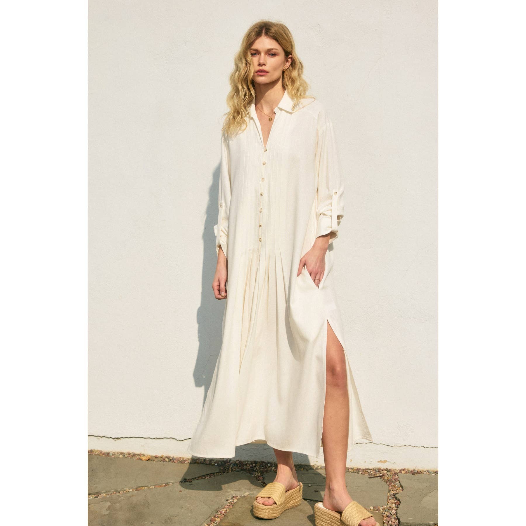 Dress Forum - Wholesale Dress - Women's - Cotton Linen Pleated Longline Shirt Dress (1)19