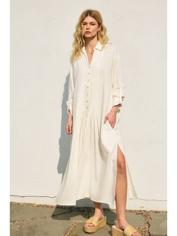 Dress Forum - Wholesale Dress - Women's - Cotton Linen Pleated Longline Shirt Dress (1)19