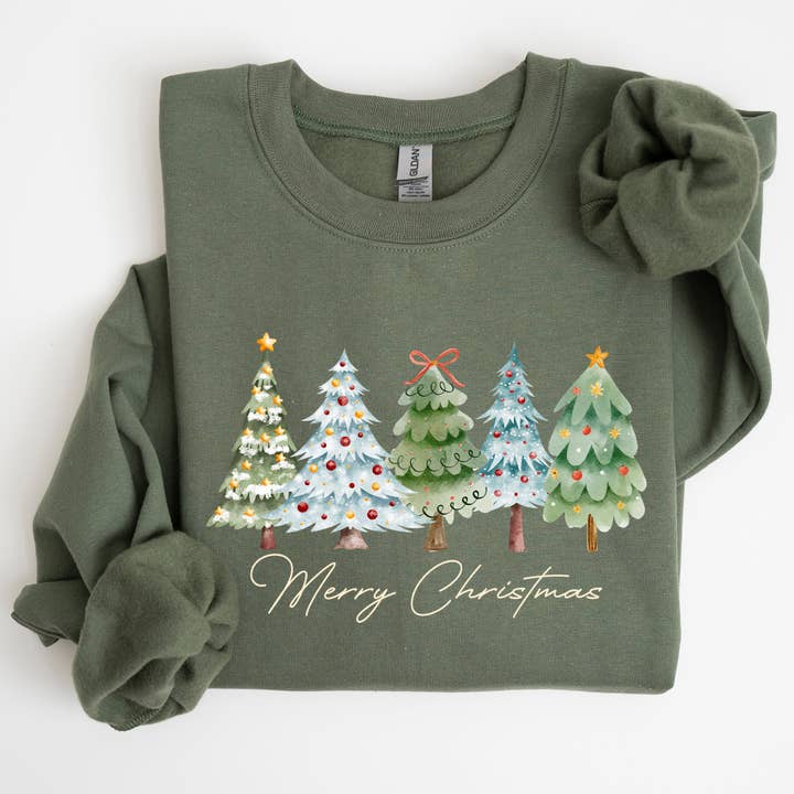 Merry Christmas, Tree, Colorful, Winter, Santa Sweatshirt for wholesale by Refinery Number One LLC