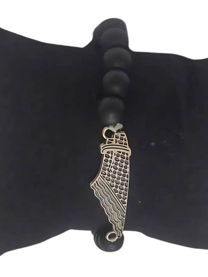 Handcrafted Black Beads Silver Kuffiyeh Bracelet – Elegant Blend of Tradition and Modernity for wholesale by Palestinian Elegance